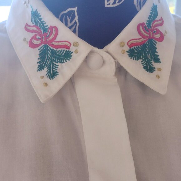 Sandra Ingrish Holiday White Cotton Button Down Shirt - Picture 2 of 4